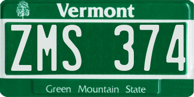 VT license plate ZMS374