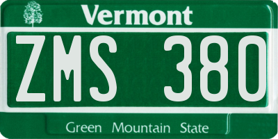 VT license plate ZMS380
