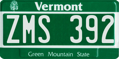 VT license plate ZMS392