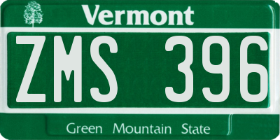VT license plate ZMS396