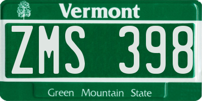 VT license plate ZMS398
