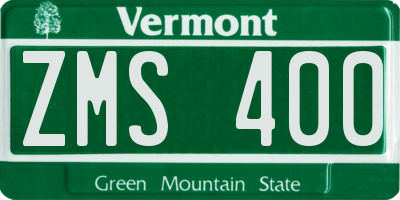 VT license plate ZMS400