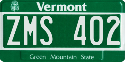 VT license plate ZMS402