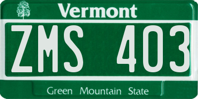 VT license plate ZMS403