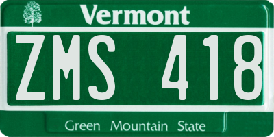 VT license plate ZMS418