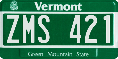 VT license plate ZMS421