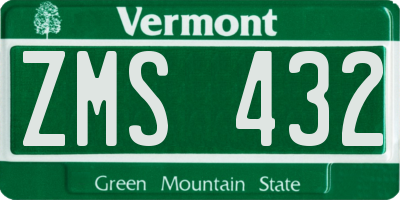 VT license plate ZMS432