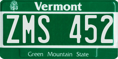 VT license plate ZMS452