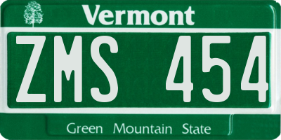 VT license plate ZMS454