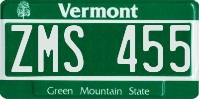 VT license plate ZMS455
