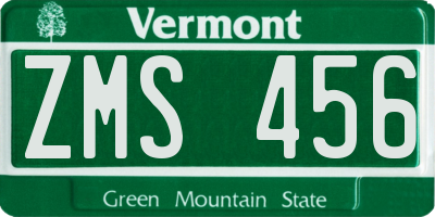 VT license plate ZMS456