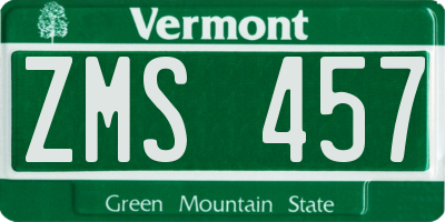 VT license plate ZMS457