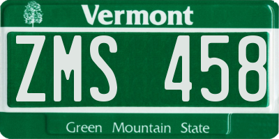 VT license plate ZMS458