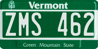 VT license plate ZMS462