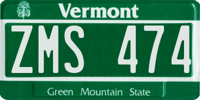 VT license plate ZMS474