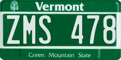 VT license plate ZMS478