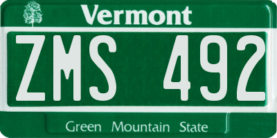 VT license plate ZMS492