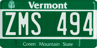 VT license plate ZMS494