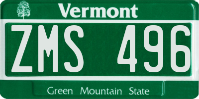 VT license plate ZMS496