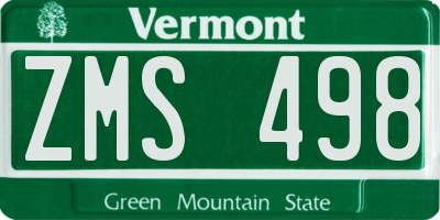 VT license plate ZMS498