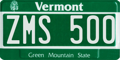 VT license plate ZMS500