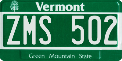 VT license plate ZMS502