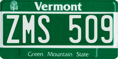 VT license plate ZMS509