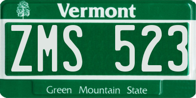 VT license plate ZMS523