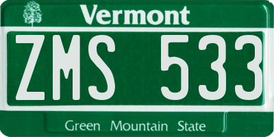 VT license plate ZMS533