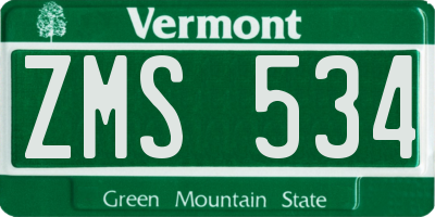 VT license plate ZMS534