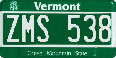 VT license plate ZMS538