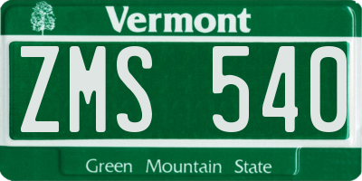 VT license plate ZMS540