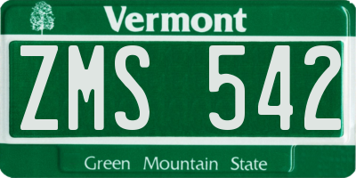 VT license plate ZMS542