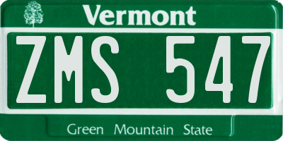 VT license plate ZMS547