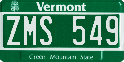 VT license plate ZMS549