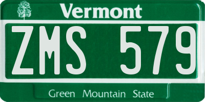 VT license plate ZMS579