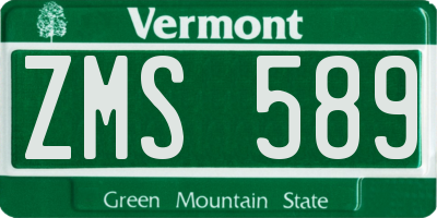 VT license plate ZMS589