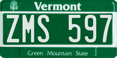 VT license plate ZMS597