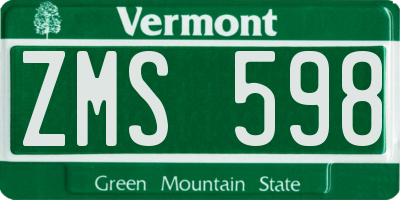 VT license plate ZMS598