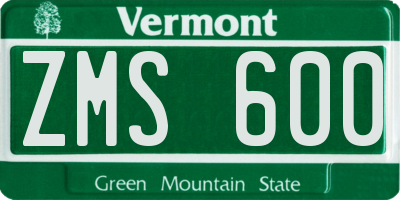 VT license plate ZMS600