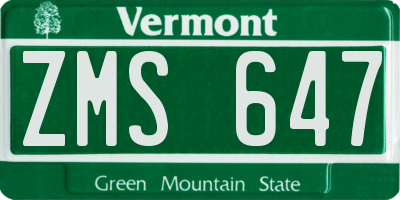 VT license plate ZMS647