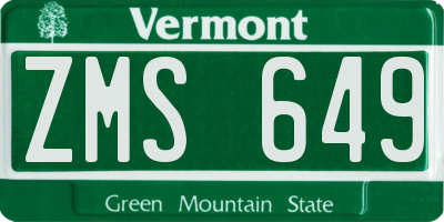 VT license plate ZMS649