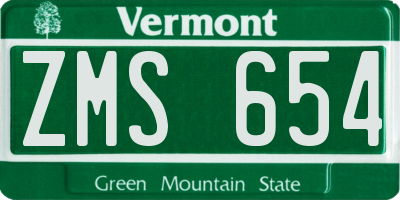 VT license plate ZMS654