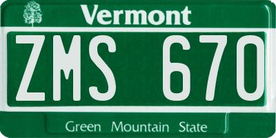 VT license plate ZMS670