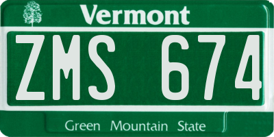 VT license plate ZMS674