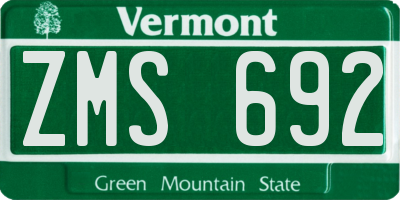 VT license plate ZMS692