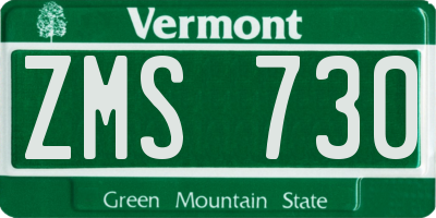 VT license plate ZMS730