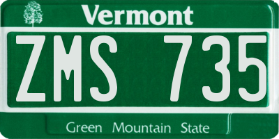 VT license plate ZMS735