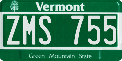 VT license plate ZMS755