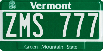 VT license plate ZMS777
